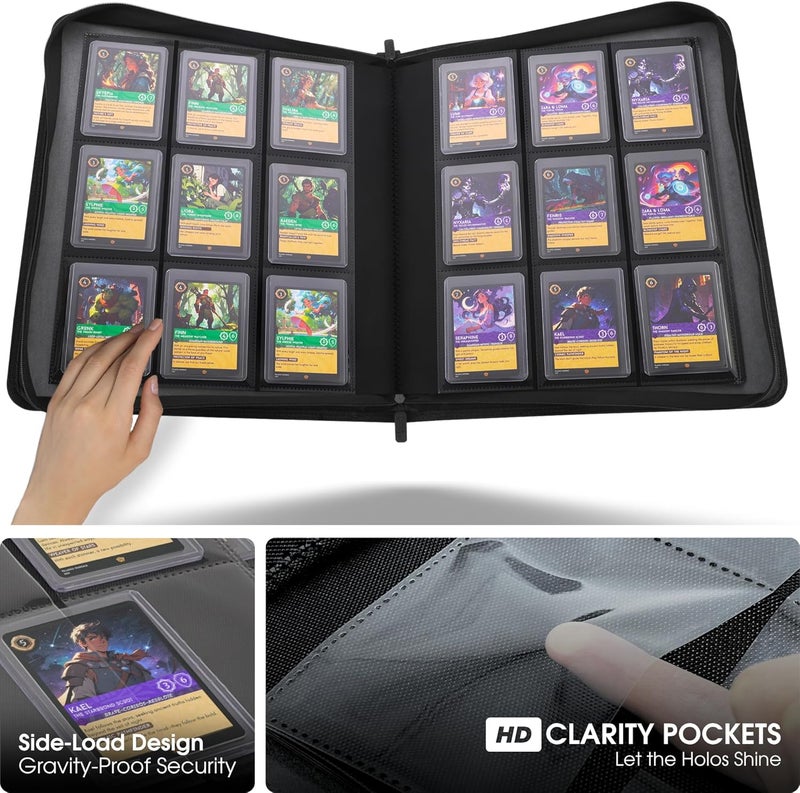 FORZAROCKET 288 Toploader Binder | 9-Pocket Zippered Ringless Album for TCG & Sports Cards | PU Leather Side-Load Storage - Image 3